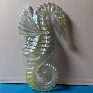 Unique Resin Shimmering Silver Seahorse Sculpture